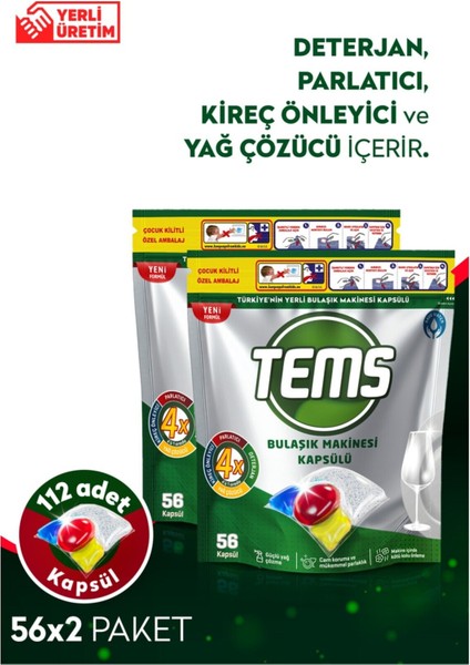 4 Etkili Bulaşık Makinesi Kapsül Deterjanı 112'LI ( 2x 56'lı Paket)