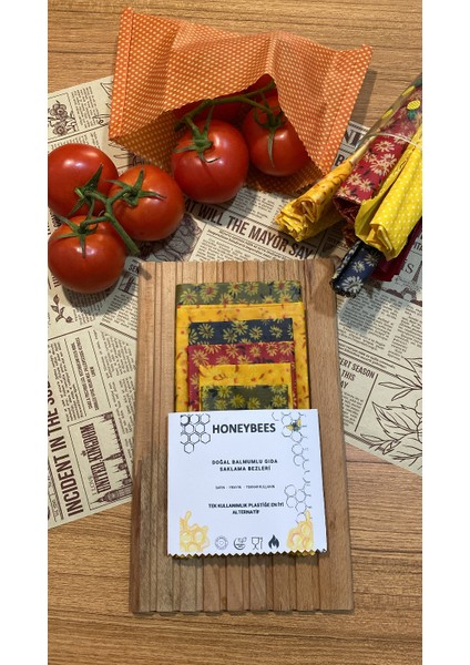 6'lı Puantiye Desen Kumaş Tekrar Kullanılabilen Doğal Balmumlu (Balmumu) Gıda Saklama Bezi fırsatları