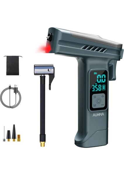 Araba Hava Pompası 4’ü 1 Arada: Kompresör + Cam Kırıcı + Kemer Kesici + LED Işık Şarjlı 4000MAH Araç Kompresörlü