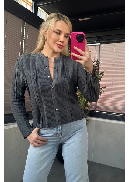 Simli Ince Dokuma Detaylı Antrasit Triko Hırka fiyatları