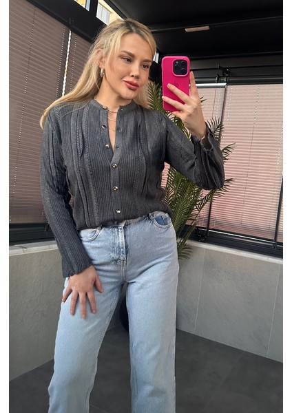 Simli Ince Dokuma Detaylı Antrasit Triko Hırka fırsatları