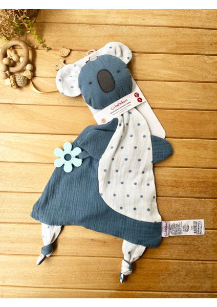 Mammaso Çiçek Diş Kaşıyıcılı Sevimli Koala %100 Pamuklu Müslin Uyku Arkadaşı -Indigo