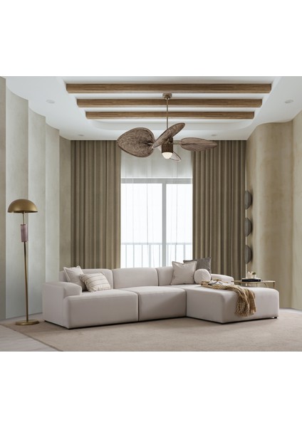 Molly Köşe Koltuk Sağ Köşe, Yönsüz Kadife Kırık Beyaz 290X185CM