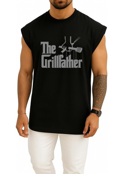 Oversize Izgara - Barbekü Mangal Babası Göğüs Baskılı Atlet