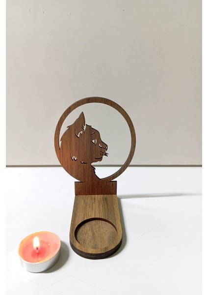 Tek Duran Kedi Figür Kahverengi Ahşap Gölge Mumluk Projeksiyon Biblo – Mum Hediyeli Kete2 fırsatları