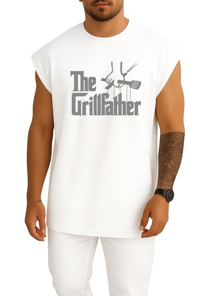 Oversize Izgara - Barbekü Mangal Babası Göğüs Baskılı Atlet