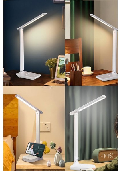 Şarjlı USB Katlanır Masa Lambası – Telefon Tutuculu 3 Modlu Dokunmatik LED Gece Kitap Lambası
