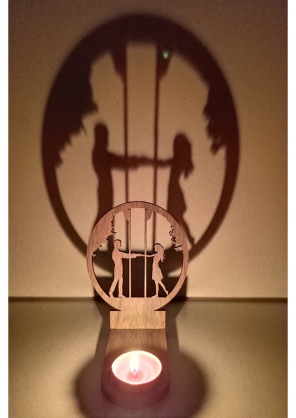 Karşılıklı Çift Romantik Figür Kahverengi Ahşap Gölge Mumluk Projeksiyon Biblo – Mum Hediy