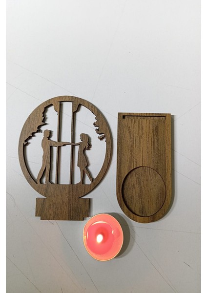 Karşılıklı Çift Romantik Figür Kahverengi Ahşap Gölge Mumluk Projeksiyon Biblo – Mum Hediy modelleri