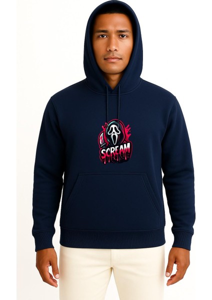 Kapüşonlu Scream Göğüs Baskılı Unisex Sweatshirt