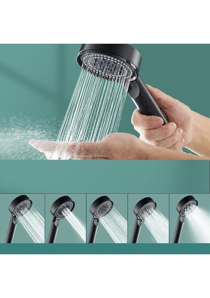 5 Modlu Duş Başlığı Tasarruflu Masaj Etkisi Banyo Duş Başlığı Siyah