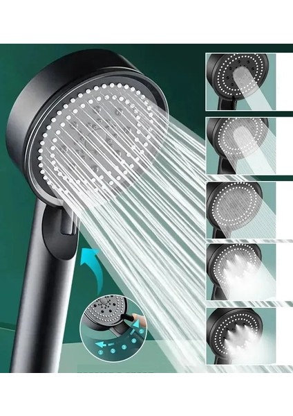 5 Modlu Duş Başlığı Tasarruflu Masaj Etkisi Banyo Duş Başlığı Siyah fiyatları