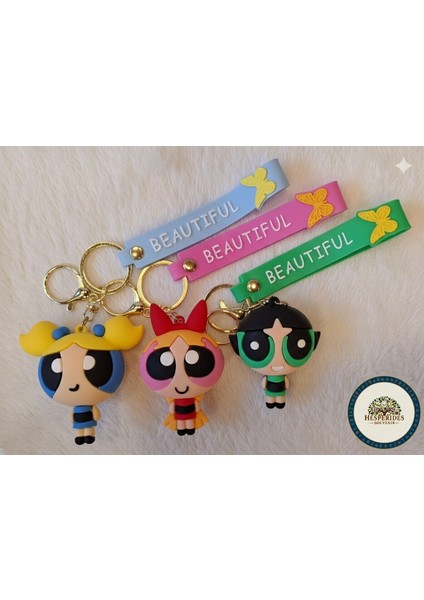3,lü Anahtarlık Çizgi Karakter Powerpuff Girls’lü