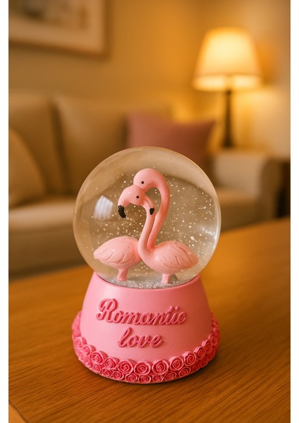 Orta Boy Pembe Flamingo Müzikli Işıklı Renkli Gece Lambası 3D Cam Kar Küresi Kar Efektli Hediyelik fırsatları