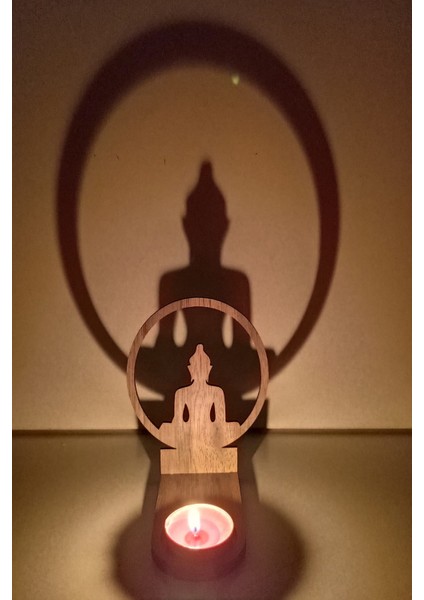 Buda Figür Kahverengi Ahşap Gölge Mumluk Projeksiyon Biblo – Mum Hediyeli Buda2