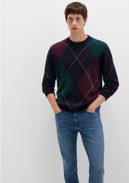 Yün Karışımlı Baklava Desenli Lacivert Kazak 0710334-70497