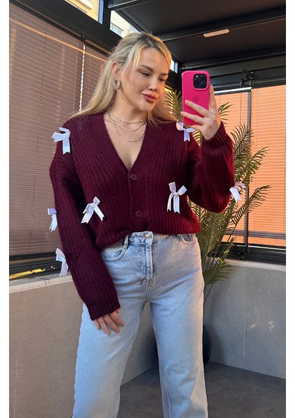 Fiyonk Detaylı Bordo Hırka fiyatları