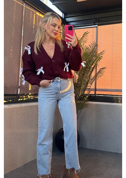 Fiyonk Detaylı Bordo Hırka fırsatları