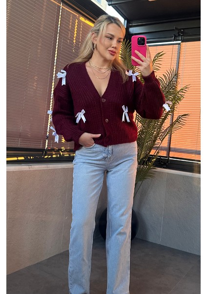 Fiyonk Detaylı Bordo Hırka indirimleri