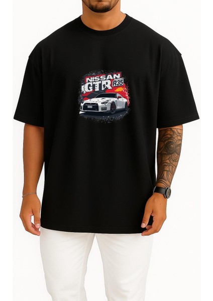 Oversize Nissan Gtr R35 Göğüs Baskılı Unisex T-Shirt