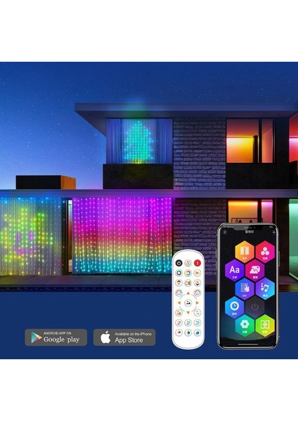Akıllı Perde LED Rengarenk Animasyonlu Telefondan Kontrol Edilebilir Parti-Yılbaşı-Noel Işıkları