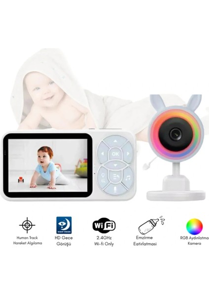 Bebek Kamerası Kumandalı Monitörlü Konuşma Özellikli Işıklı Gece Görüslü Hatırlatıcılı Kamera
