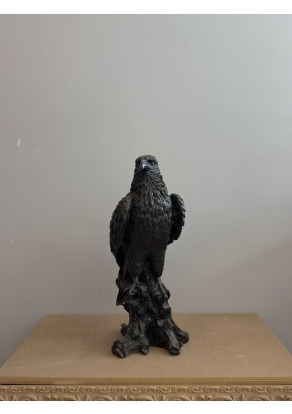 Kartal Figürü 70×25×40 cm | Siyah Eskitme Polyester Heykel | Büyük Boy Doğal Detaylı Dekoratif Obje