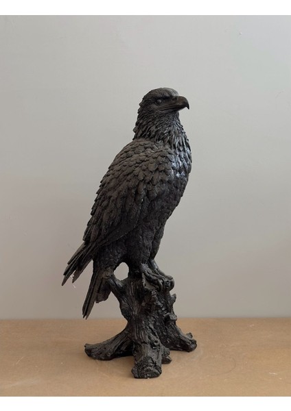 Kartal Figürü 70×25×40 cm | Siyah Eskitme Polyester Heykel | Büyük Boy Doğal Detaylı Dekoratif Obje modelleri