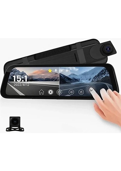 4K IPS Ekran Tam Dokunmatik 9.66” Dikiz Ayna Araç Içi Kamera (4k Ön 1080P Arka) | Carplay modelleri