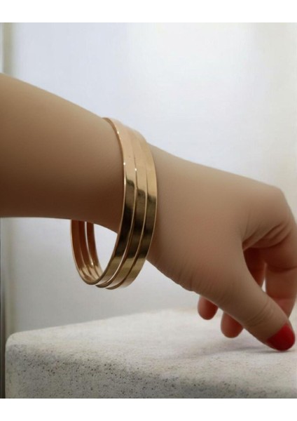 Rose Gold Minimalist Üçlü Bileklik Seti
