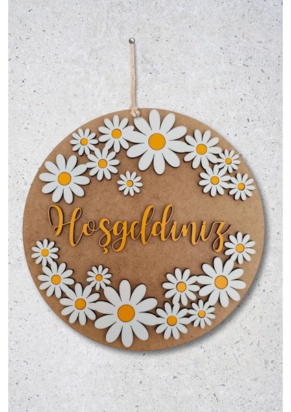 Dekoratif Haşgeldiniz Papatya Motifli Desenli Kapı ve Duvar Süsü