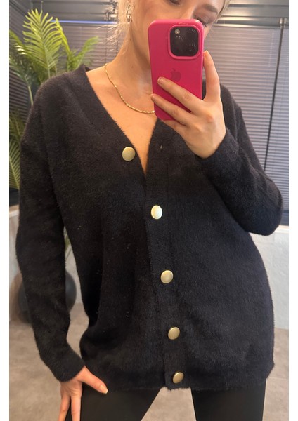 Gold Düğmeli Yumoş Siyah Uzun Hırka indirimleri