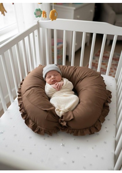 Emzirme Yastığı ve Destek Minderi- %100 Pamuk Kahve Fırfırlı fiyatları