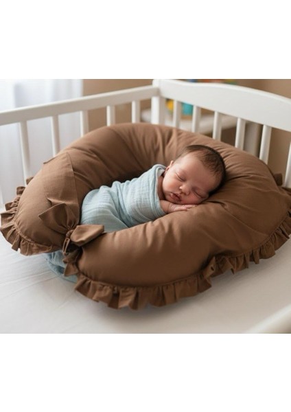 Emzirme Yastığı ve Destek Minderi- %100 Pamuk Kahve Fırfırlı fırsatları
