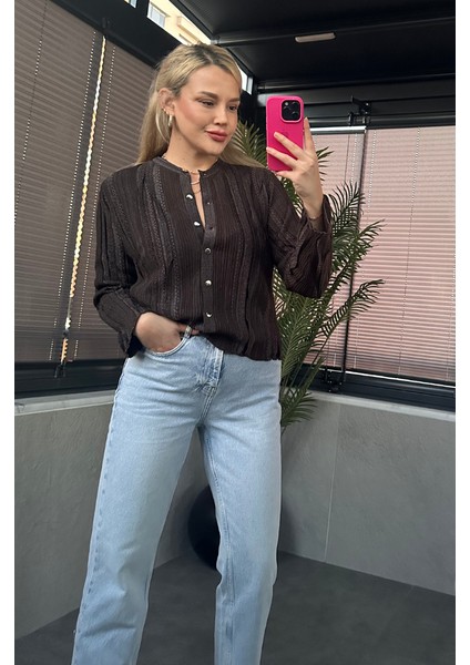 Simli Ince Dokuma Detaylı Kahverengi Triko Hırka fiyatları