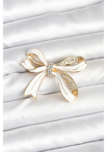 Beyaz Renk Fiyonk Model Broş