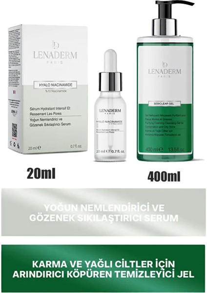 Lenaderm Sebiclear Gel 400 Ml+Lenaderm Hyalo Niacinamide Serum 20 ml