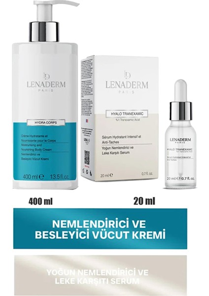 Lenaderm Hyalo Tranexamic Serum 20 Ml+Lenaderm Hydra Corps Krem 400 ml