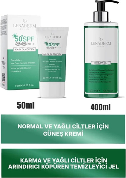 Lenaderm Sebiclear Gel 400 Ml+Lenaderm Soleil Oil Control Güneş Kremi 50 ml