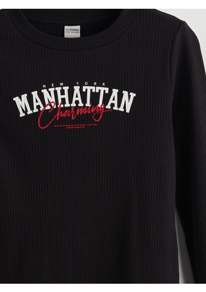 Yeni Sezon Bisiklet Yaka Manhattan Baskılı Kız Çocuk Elbise modelleri