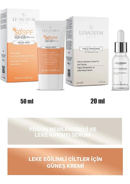 Lenaderm Hyalo Tranexamic Serum 20 Ml+Lenaderm Soleil Spot Güneş Kremi 50 ml