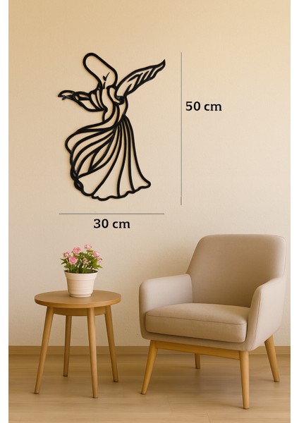 Ahşap Işleme Duvar Süsü- Semazen Silüeti- 50 cm x 30 cm