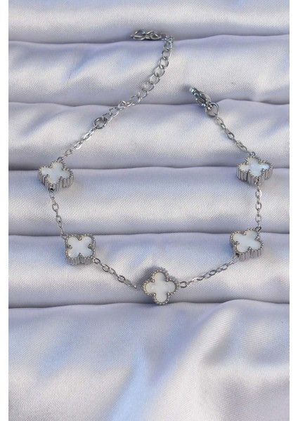 316L Çelik Gümüş Renk Mineli Yonca Bileklik - TJ-BB6302