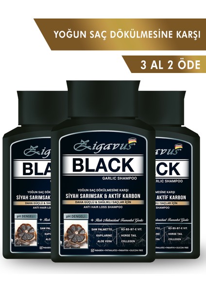 Zigavus Black Siyah Sarımsaklı Şampuan 300 ml - 3 Al 2 Öde