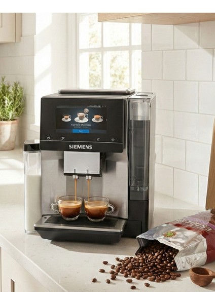 Wi-Fi Uzaktan Takip ve Kontrol EQ700 Integral Premium Tam Otomatik Kahve Makinesi - Iselect Ekran - Home Connect - Inox Paslanmaz Çelik +2kg Kahve TQ713R03