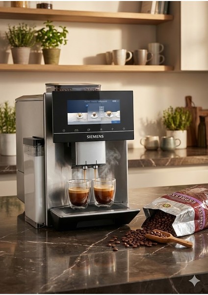 Wi-Fi Bağlantılı 10 Farklı Kullanıcı Tanımlı Premium EQ900 Tam Otomatik Kahve Makinesi - Home Connect - Baristamode - Paslanmaz Çelik +2kg Kahve TQ905R03