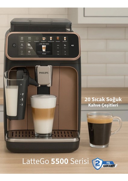 5500 Serisi Lattego Tam Otomatik Espresso Makinesi - Gri - 20 Soğuk-Sıcak Içecek - Silentbrew +2kg Kahve EP5544