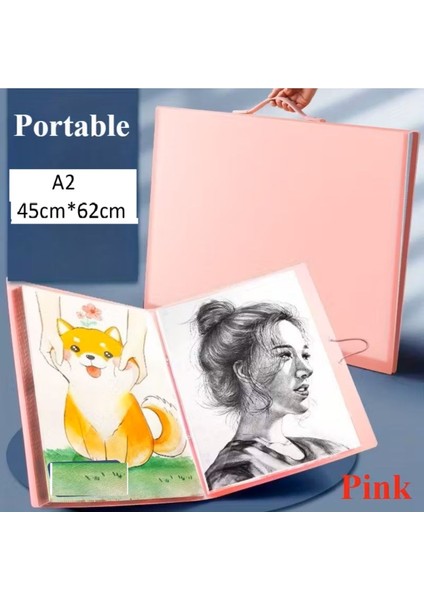 A2 Sunum Dosyası (35X50 Uyumlu), Resim Çantası, 40 Cep-80 Kapasiteli, Pembe modelleri