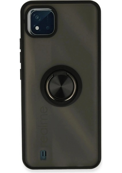 Realme C11 2021 Kılıf Montreal Yüzüklü Silikon Kapak - Siyah