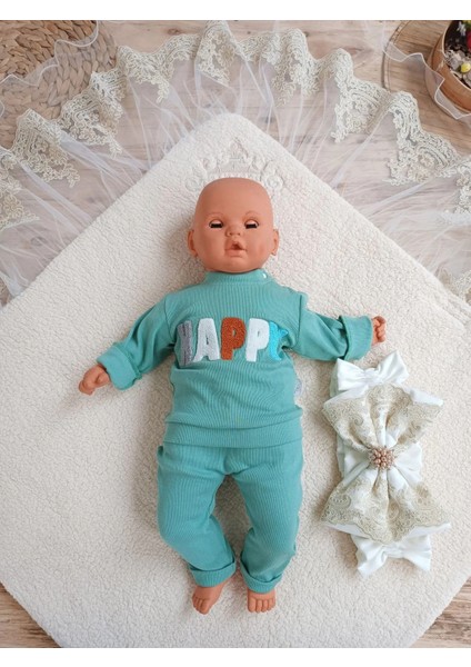 Yenidoğan Kuzulu Taç Nakış Güpürlü Fiyonklu Duvaklı Prizma Taş Unisex Kundak Bebek Battaniyesi Bej modelleri